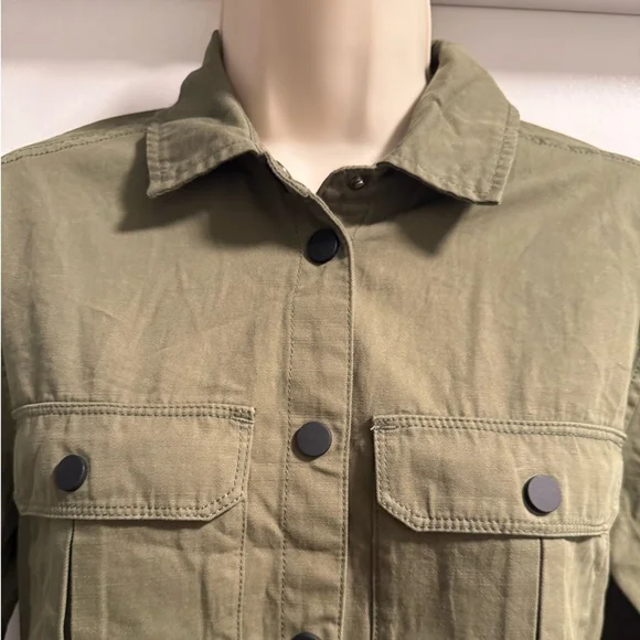 Malibu Bum Army Green Shacket Small Button-Up Utility Layering Top - Picture 3 of 16